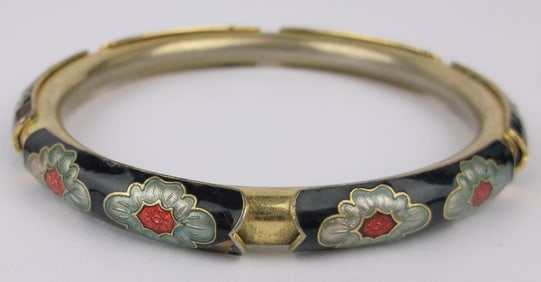Stunning Vintage Cloisonne Bangle Bracelet 8"