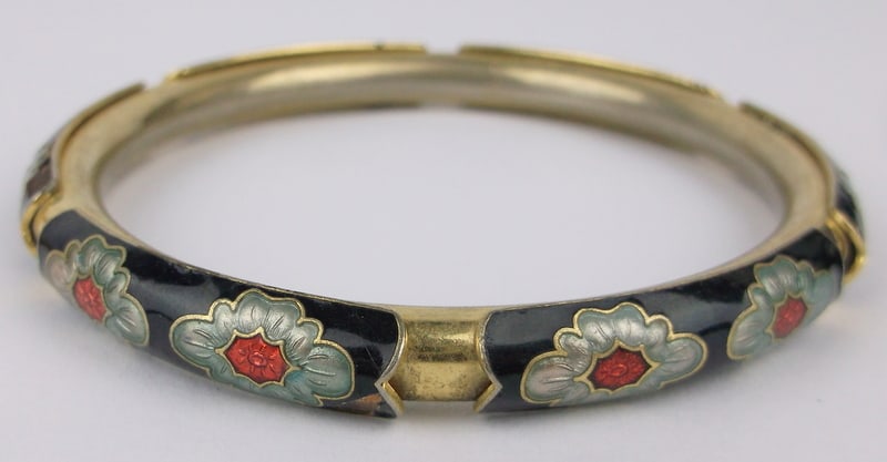 Stunning Vintage Cloisonne Bangle Bracelet 8" (1 of 2)