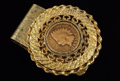 Gorgeous Vint 1895 US Indian Head Penny Monet Clip