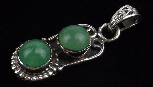 Mint Vintage Sterling Silver Genuine Jade Pendant