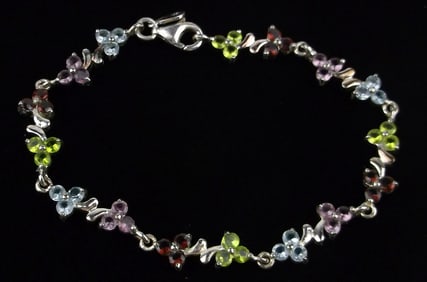 Stunning Sterling Silver Gemstone Tennis Bracelet 7.5" Designer