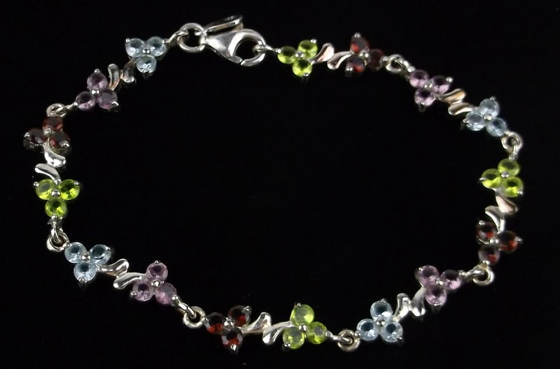 Stunning Sterling Silver Gemstone Tennis Bracelet 7.5" Designer (1 of 2)