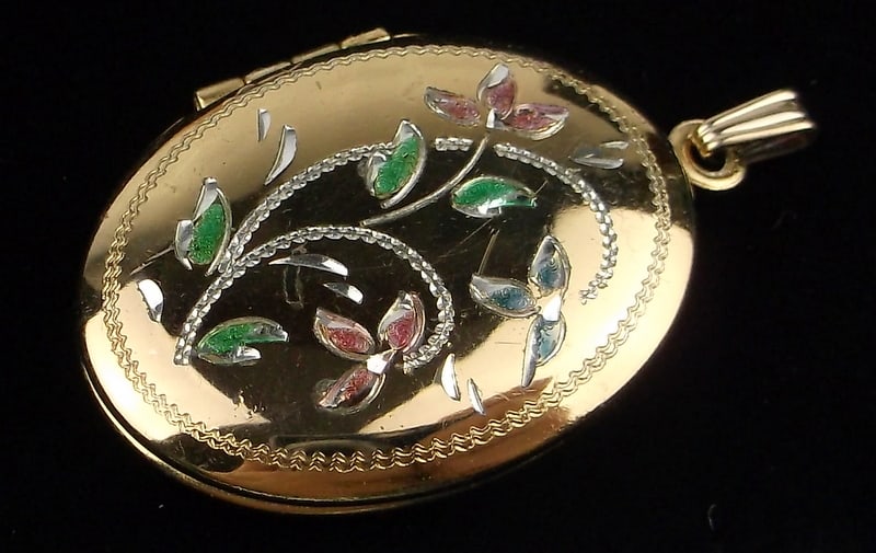 Mint Big Vint Thick 1960s Gold Over Sterling Locket Pendant Enameled (1 of 3)