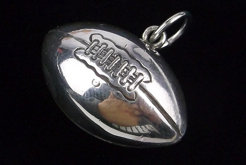 Mint Big Vintage 1950s Sterling Silver Football Pendant: Guaranteed Solid 925 Sterling Silver, in Excellent Condition