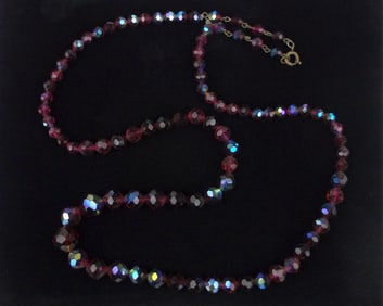 Stunning Antique 1940s Amethyst Color Crystal Necklace 26"