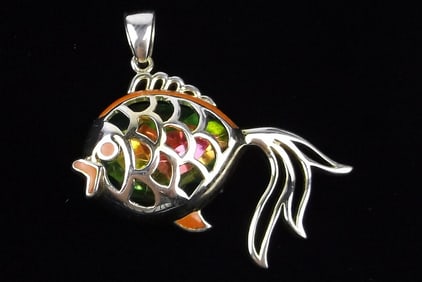Mint Vint Big Enameled Sterling Silver Fish Pendant