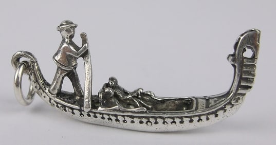 Mint Vintage Italian Gondola Sterling Silver Boat Pendant Charm