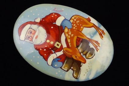 New Hand Painted Signed 1960s Russian Christmas Brooch Wood