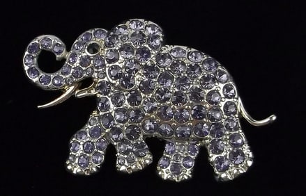 New Boxed Monet Rhinestone Elephant Brooch