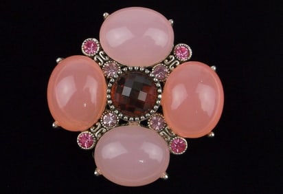 Big Stunning Vintage Jelly Belly Rhinestone Brooch