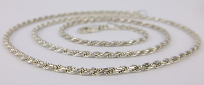 Mint Vintage Italian Sterling Silver Rope Chain Necklace 18"