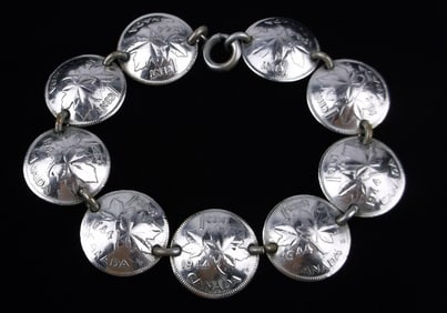 Stunning Vint 1944 Canadian 1 Cent Coin Bracelet 7.25"