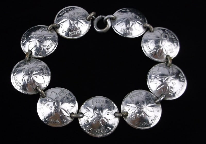 Stunning Vint 1944 Canadian 1 Cent Coin Bracelet 7.25" (1 of 2)
