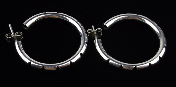 Mint Vintage Thick Heavy Taxco Sterling Silver Hoop Earrings