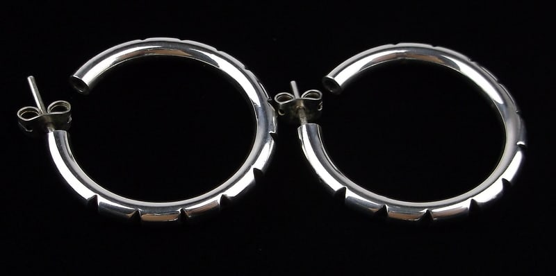 Mint Vintage Thick Heavy Taxco Sterling Silver Hoop Earrings (1 of 2)