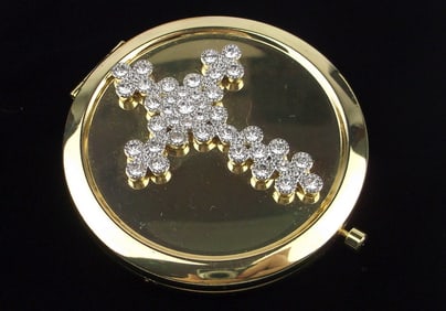New Boxed Monet Rhinestone Cross Mirrored Compact