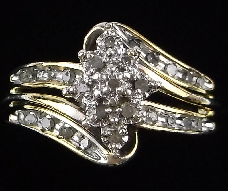 Stunning Vintage Designer Gold Over Sterling Diamond Ring 7: Guaranteed Solid 925 Sterling Silver, in Excellent Condition