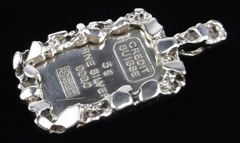 Mint Thick Heavy Big Sterling Silver Nugget .999 Silver Bar Pendant