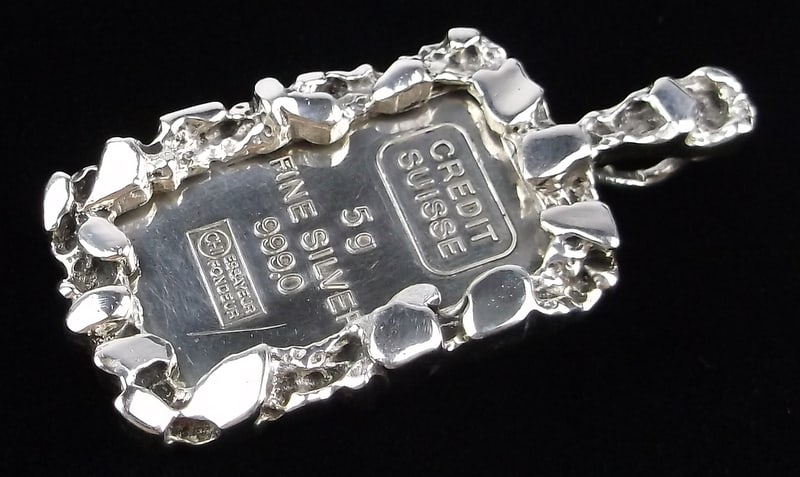 Mint Thick Heavy Big Sterling Silver Nugget .999 Silver Bar Pendant (1 of 3)