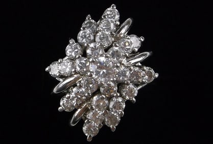 Mint Big Vintage Sterling Silver CZ Cocktail Ring 8