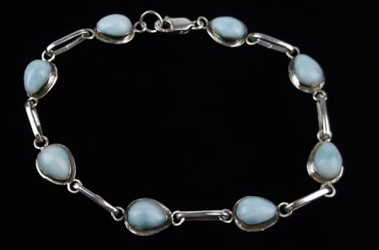 Mint Vintage Taxco Sterling Silver Larimar Bracelet 8"