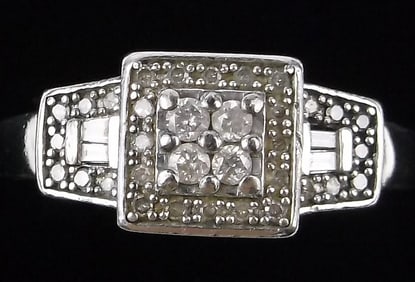 Mint Vint Designer Sterling Silver 1/20 Platinum Diamond Ring 8