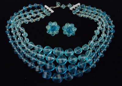 Gorgeous Vint 1950s Coro Craft Lucite Necklace Earrings Set 17"