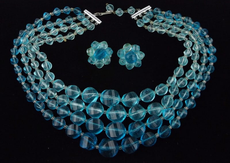 Gorgeous Vint 1950s Coro Craft Lucite Necklace Earrings Set 17": excellent condition