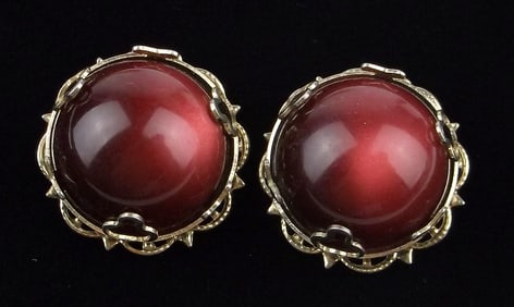 Mint Vintage 1950s German Red Lucite Ball Earrings