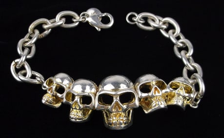Stunning Vintage Multi Skull Chain Bracelet 8.25"