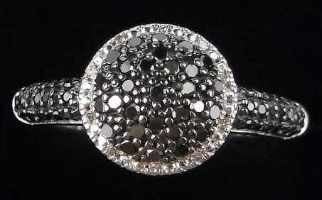 New Vint Thick Designer Sterling Black White Diamond Moon Ring 8