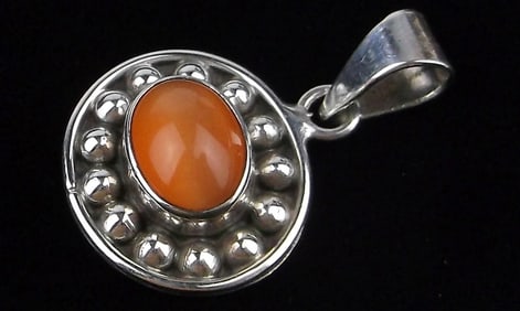 Mint Vintage Taxco Sterling Silver Orange Tourmaline Pendant