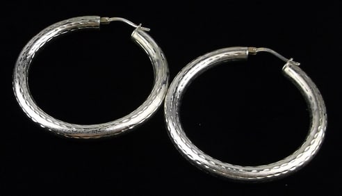 Mint Vintage Big Italian Sterling Silver Hoop Earrings