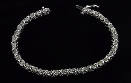 Stunning Vint Thick Sterling Silver Diamond Tennis Bracelet 7.25"