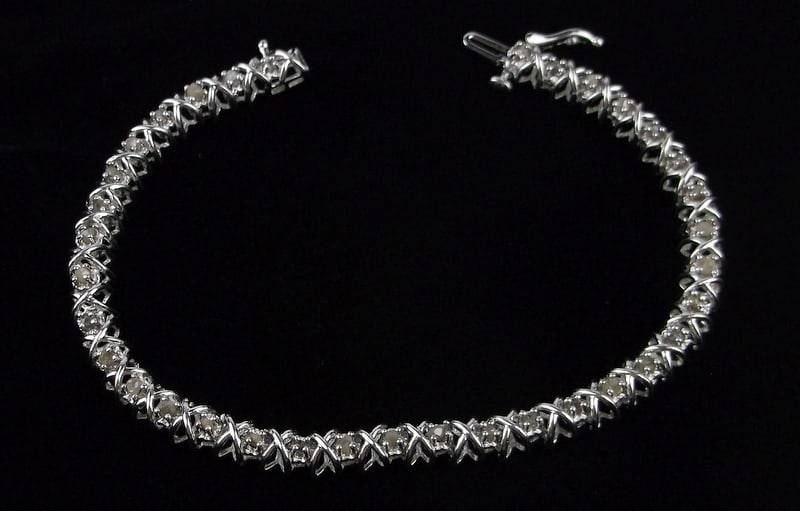 Stunning Vint Thick Sterling Silver Diamond Tennis Bracelet 7.25" (1 of 3)