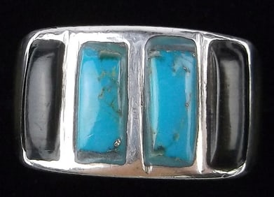 Mint Vint Thick Navajo Sterling Silver Turquoise Onyx Ring 8