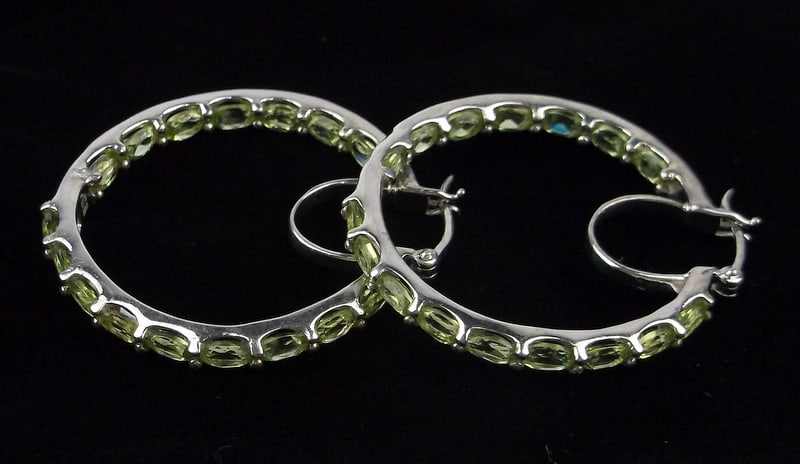 Big Mint Vint Thick Designer Sterling Silver Peridot Hoop Earrings (1 of 3)