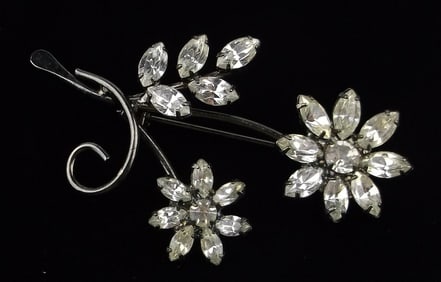Mint Vintage Rhinestone Flower Brooch