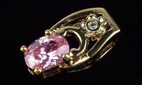 New Vintage Gold Over Sterling 1ct Pink Tourmaline Pendant