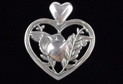 Mint Vint Sterling Silver Sweetheart Bird Heart Pendant