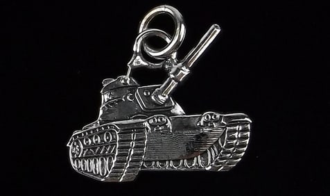 New Vintage 1960s Sterling Silver Military Tank Pendant Charm