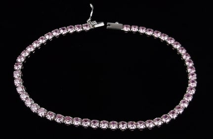 New Vint Designer Sterling Silver Pink Tourm Tennis Bracelet 7.25"