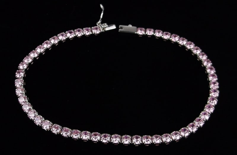 New Vint Designer Sterling Silver Pink Tourm Tennis Bracelet 7.25": Solid Sterling Silver Guaranteed, in Brand New Never Worn Condition.