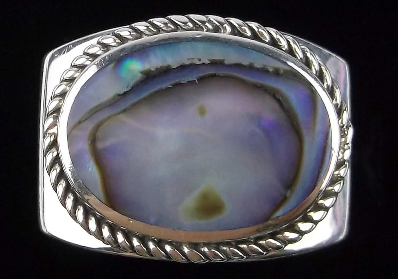 Mint Big Thick Heavy Vint Designer Sterling Silver Abalone Ring 7 (1 of 3)