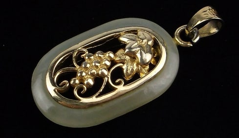 Stunning Vintage Gold Over Sterling Genuine Jade Pendant