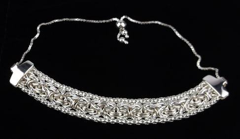 New Thick Designer Sterling Silver Adjustable Bracelet 6-10"