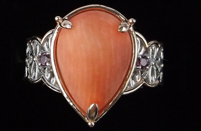 Mint Vint Big Designer DH Sterling Silver 10k Gold Red Coral Ring 6: Guaranteed Solid 925 Sterling Silver, in Excellent Condition