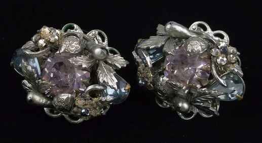 Gorgeous Antique 1940s Miriam Haskell Rhinestone Earrings Set