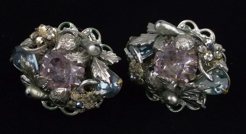 Gorgeous Antique 1940s Miriam Haskell Rhinestone Earrings Set: excellent condition