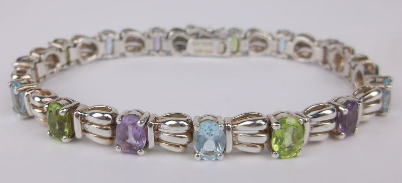 Mint Vint Thick Heavy Sterling Silver Gem Tennis Bracelet 7.5" Designer (1 of 3)